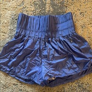 High Waist Blue Flowy Shorts with Elastic Waistband